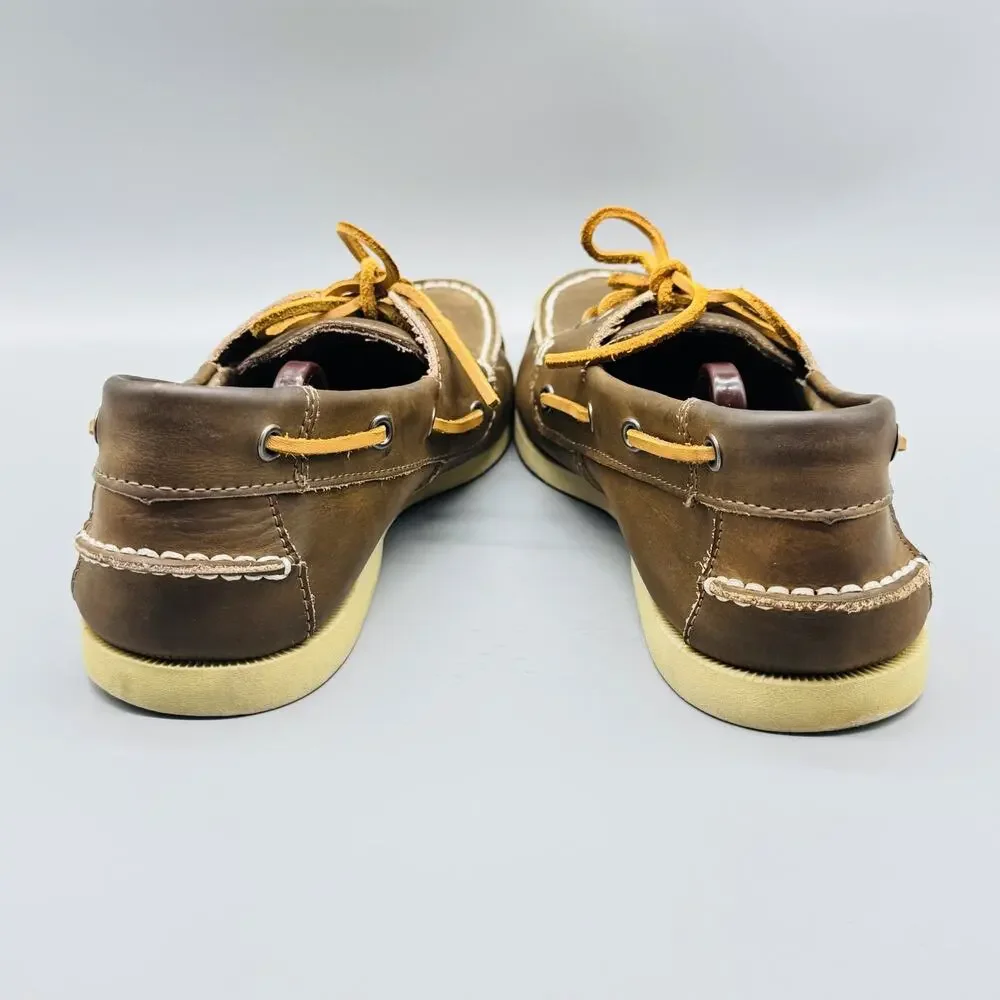 J Crew Shoes Mens 10 Brown Leather Boat Deck Casual Moc Toe Lace Up Comfort